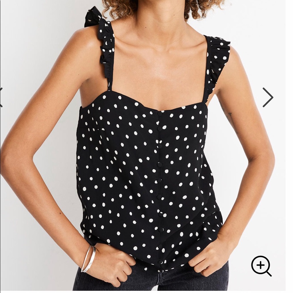 Madewell Black & White Polka Dot Ruffle-Strap Camisole
